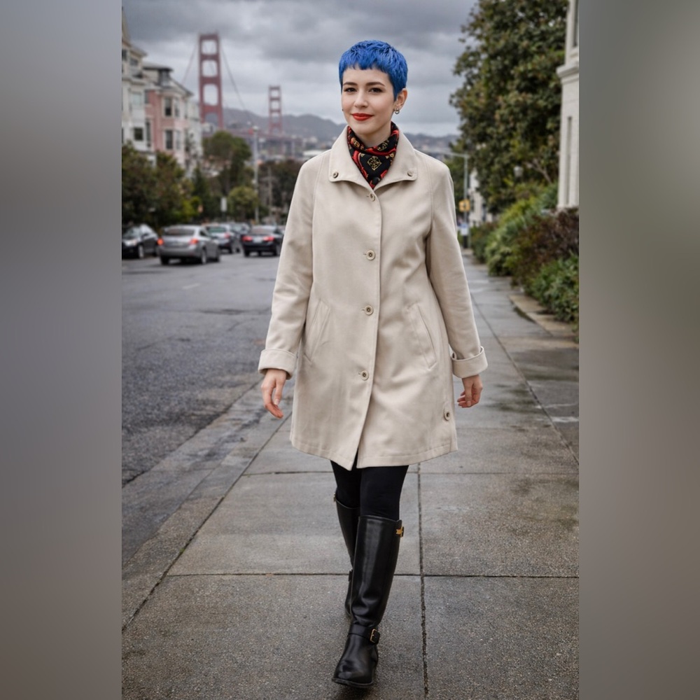 Vintage C&A Canda Beige Trench Coat Minimalist Midi Women’s M